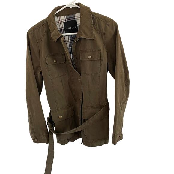 Talbots Olive Green Jacket Womens size medium petite EUC Fall Comfy Jacket - Picture 2 of 7